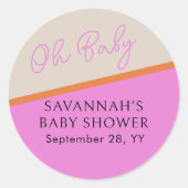 Oh Baby Schrift Felroze en Oranje Driekleurig Ronde Sticker (Voorkant)