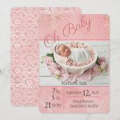 Oh Baby Script Baby Girl Elegant Personaliseer geb Aankondiging (Voorkant / Achterkant)