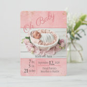 Oh Baby Script Baby Girl Elegant Personaliseer geb Aankondiging (Staand voorkant)