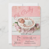Oh Baby Script Baby Girl Elegant Personaliseer geb Aankondiging (Voorkant)