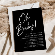 Oh Baby Script Black Minimalist Baby shower