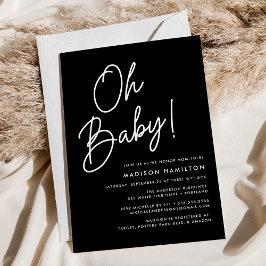 Oh Baby Script Black Minimalist Baby shower Kaart