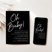 Oh Baby Script Black Minimalist Baby shower Kaart