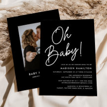 Oh Baby Script Black Minimalist Photo Baby shower