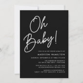 Oh Baby Script Black Minimalist Photo Baby shower Kaart (Voorkant)