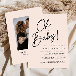 Oh Baby Script Blush Minimalist Photo Baby shower Kaart
