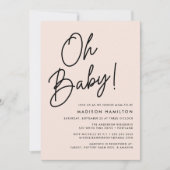 Oh Baby Script Blush Minimalistische Baby Shower Kaart (Voorkant)