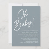 Oh Baby Script Dusty Blue Minimalist Baby shower Kaart (Voorkant)