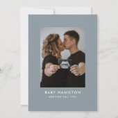 Oh Baby Script Dusty Blue Photo Baby shower Kaart (Achterkant)