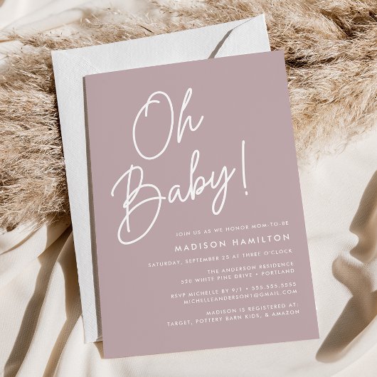 Oh Baby Script Dusty Paars Minimalistisch Baby sho Kaart