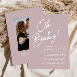 Oh Baby Script Dusty Paars Photo Baby shower Kaart