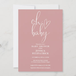 Oh Baby Script Dusty Roos Pink Girl Baby shower Kaart