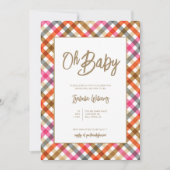 Oh Baby Script Gingham Baby shower Invitation Kaart (Voorkant)