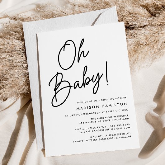 Oh Baby Script minimalistisch Baby shower Kaart