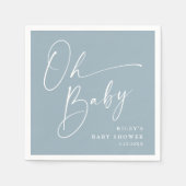 Oh Baby Script Modern Dusty Blue Baby shower Servet (Voorkant)