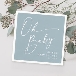 Oh Baby Script Modern Dusty Blue Baby shower Servet