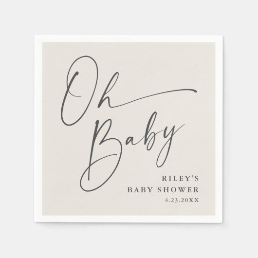 Oh Baby Script Modern Genderneutraal Baby shower Servet (Voorkant)
