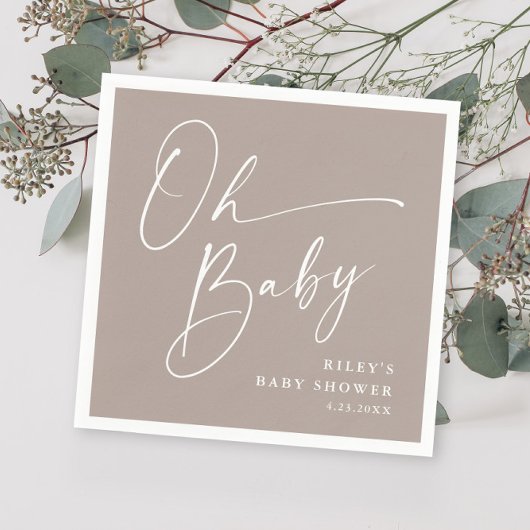 Oh Baby Script Modern Neutraal Baby shower Servet