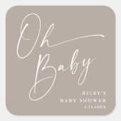 Oh Baby Script Modern Neutraal Baby shower Vierkante Sticker (Voorkant)