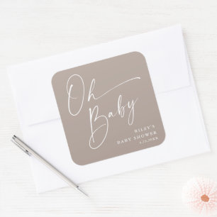 Oh Baby Script Modern Neutraal Baby shower Vierkante Sticker