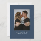 Oh Baby Script Navy Foto Baby Shower Kaart (Achterkant)