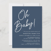 Oh Baby Script Navy Minimalist Baby shower Kaart (Voorkant)