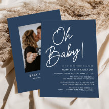 Oh Baby Script Navy Photo Baby shower