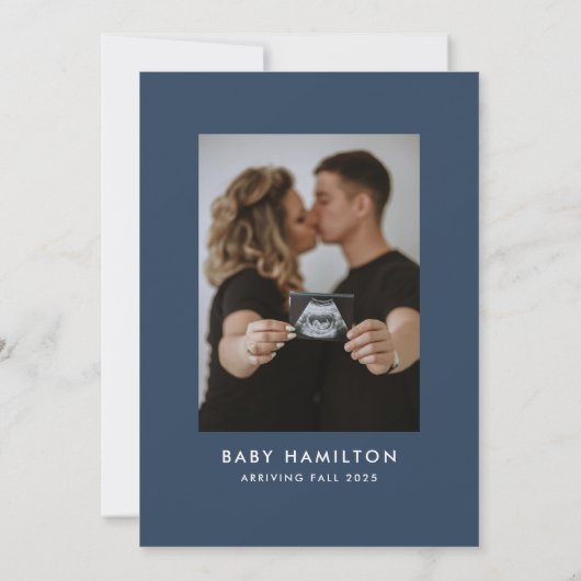Oh Baby Script Navy Photo Baby shower Kaart (Achterkant)