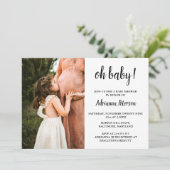 Oh Baby Script Roze Baby shower Foto Chevron Kaart (Staand voorkant)