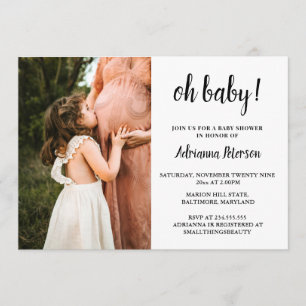 Oh Baby Script Roze Baby shower Foto Chevron Kaart