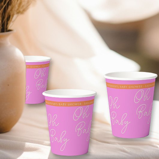 Oh Baby Script Roze en Sinaasappel Gepersonaliseer Papieren Bekers