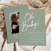 Oh Baby Script Sage Green Photo Baby shower Kaart