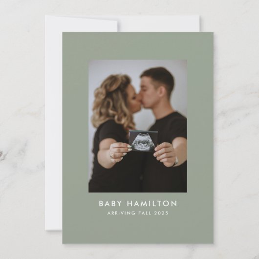 Oh Baby Script Sage Green Photo Baby shower Kaart (Achterkant)