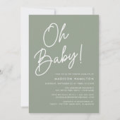 Oh Baby Script Sage Groene Foto Baby Borrel Kaart (Voorkant)