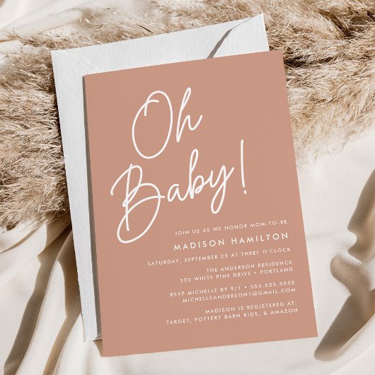 Oh Baby Script Terracotta Minimalistisch Baby show Kaart