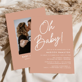 Oh Baby Script Terracotta Photo Baby shower Kaart