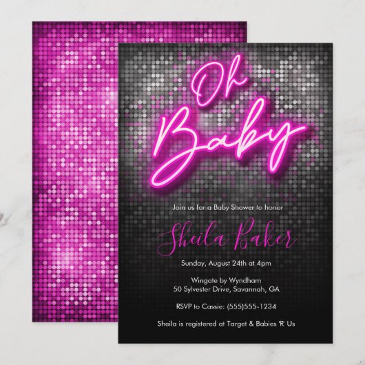 Oh Baby Shimmer Neon Baby shower Uitnodiging (Voorkant / Achterkant)