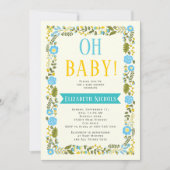 Oh Baby shower aqua en gele florale grens Kaart (Voorkant)