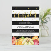 Oh Baby shower Autumn Pumpkins Gold Glitter Stippe Kaart (Staand voorkant)