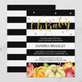 Oh Baby shower Autumn Pumpkins Gold Glitter Stippe Kaart (Voorkant / Achterkant)