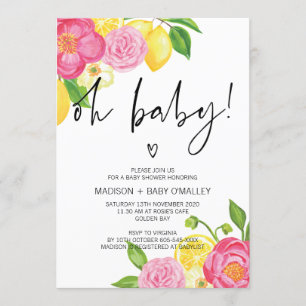 Oh Baby shower Baby Girl Summer Floral Party Kaart
