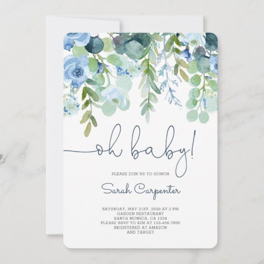 Oh baby shower baby jongen uitnodiging (Voorkant)