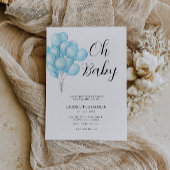 Oh Baby shower Blue Balloon Invitation Kaart
