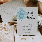 Oh Baby shower Blue Balloon Invitation Kaart