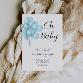 Oh Baby shower Blue Balloon Invitation Kaart