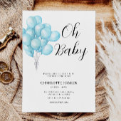 Oh Baby shower Blue Balloon Invitation Kaart
