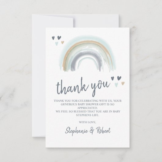 Oh Baby shower Blue Boho Rainbow Dank je Bedankkaart (Voorkant)