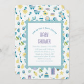 Oh Baby shower Blue Invitation Kaart (Voorkant / Achterkant)
