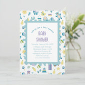 Oh Baby shower Blue Invitation Kaart (Staand voorkant)