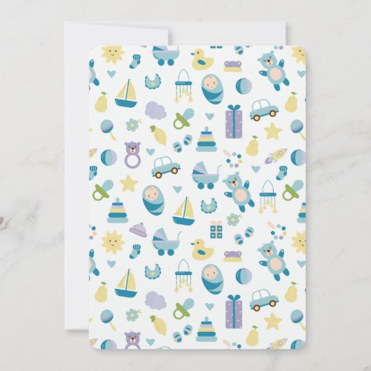 Oh Baby shower Blue Invitation Kaart (Achterkant)